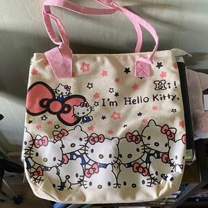 NWOT Hello Kitty Beige Tote with Pink Handles and Bows
